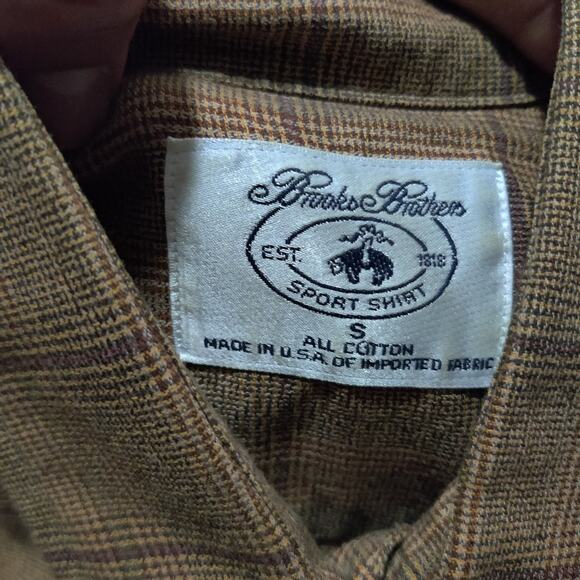 Brooks Brothers Shirt Mens Size S Button Up Light Brown Flannel Plaid - Picture 2 of 8